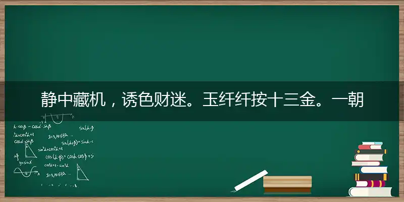 静中藏机,诱色财迷。玉纤纤按十三金。一朝心动,万缕难离。手把青芝夜绕坛