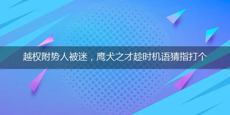 越权附势人被迷，鹰犬之才趁时机语词语解释最佳精准落实
