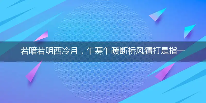 若暗若明西冷月，乍寒乍暖断桥风猜打是指一个最佳准确生肖,释义优先谜语解释剖析